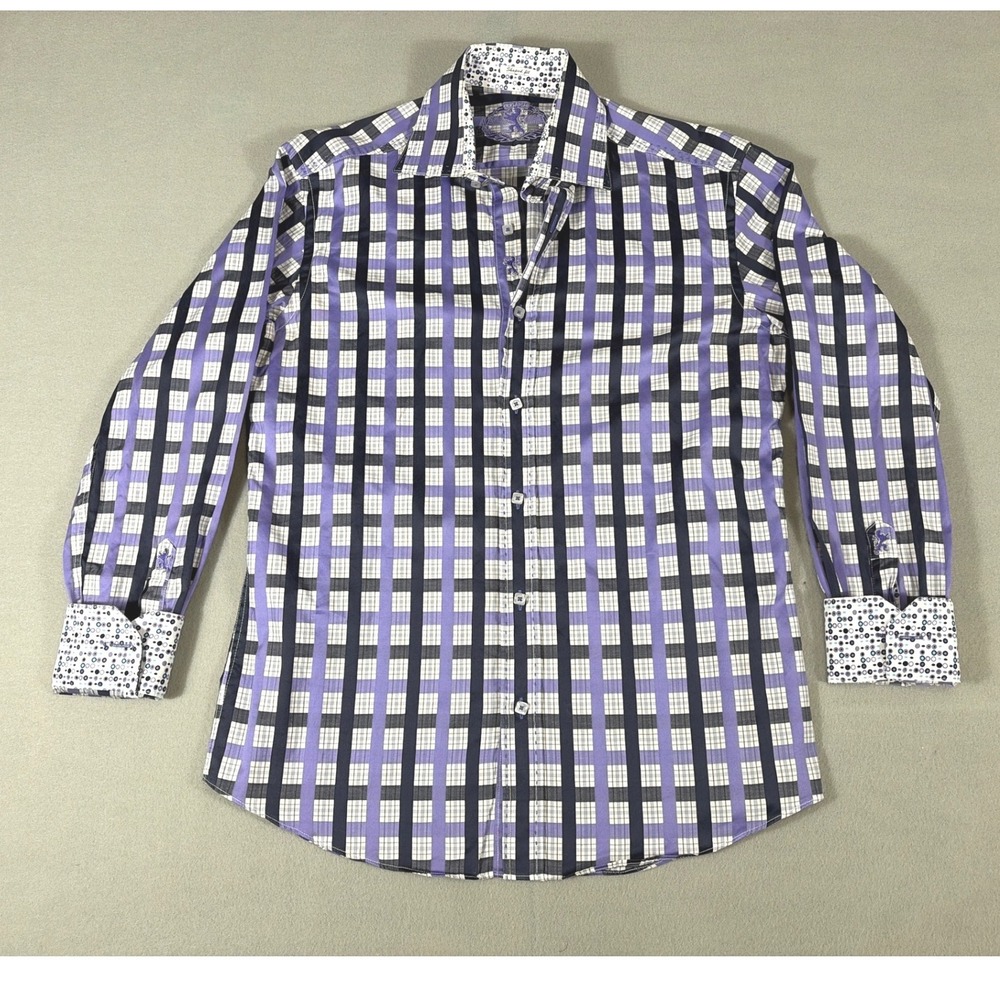 Bugatchi Uomo Mens Shaped Fit Long Sleeve Button Down Shirt Purple Plaid
preppy